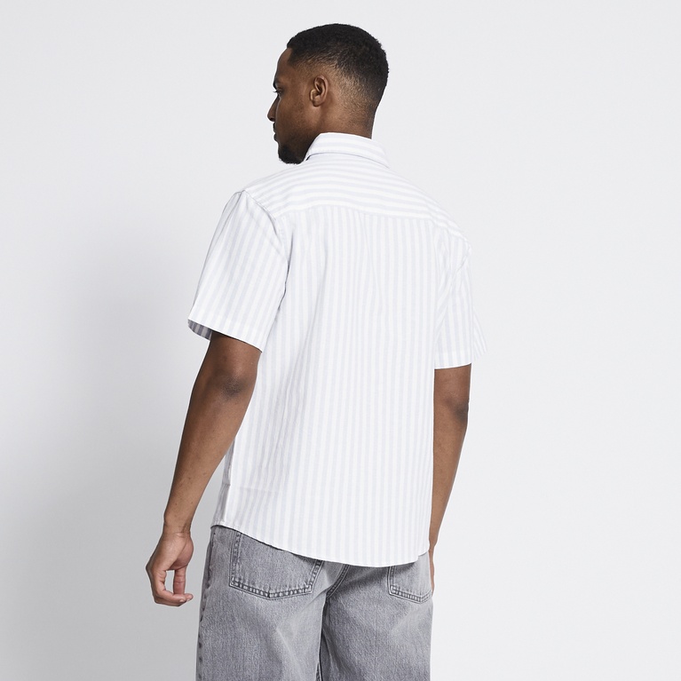 Short sleeve linen blend shirt "Isak Stripe" Light blue